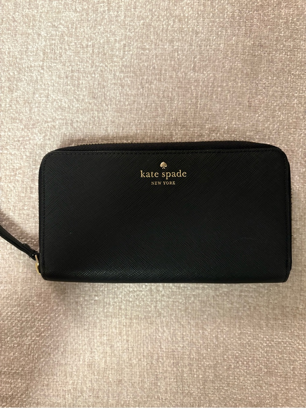 kate spade Black Zip-Around Wallet with Gold Logo